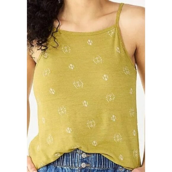 Sonoma Womens Tank Top Mustard Yellow White Print XXL Linen Blend NWT - Picture 1 of 12